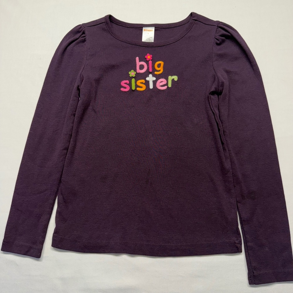 Gymboree Big Sister Shirt Girls 8 Purple Embroidered Announcement‎ Tee Cute